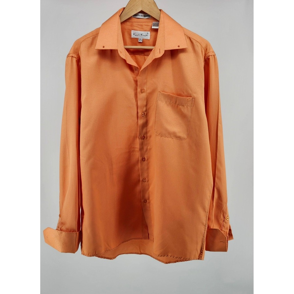 Karl Knox Mens Orange Micro Grid Dress Shirt French Cuff 16.5 36/37 XL